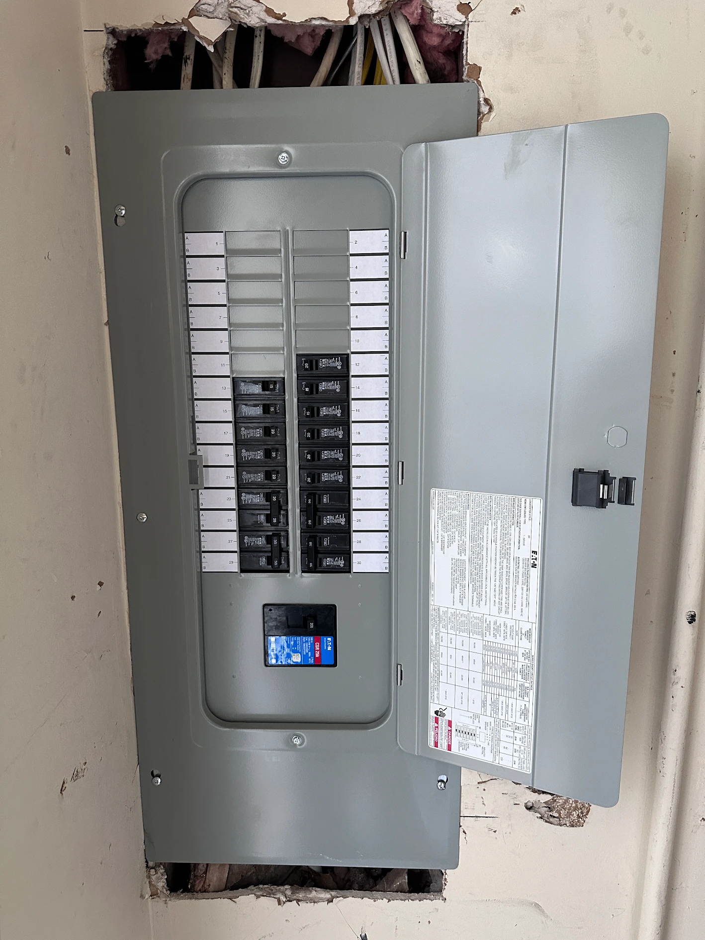 New electrical panel installed by Pirro Electric for Mark Ginevan's pole barn in Frederick County, MD
